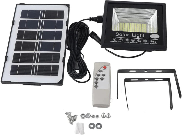 Proiector LED Cu Panou Solar VELORA, 100W, Control Prin Telecomanda, Senzor Crepuscular + Accesorii