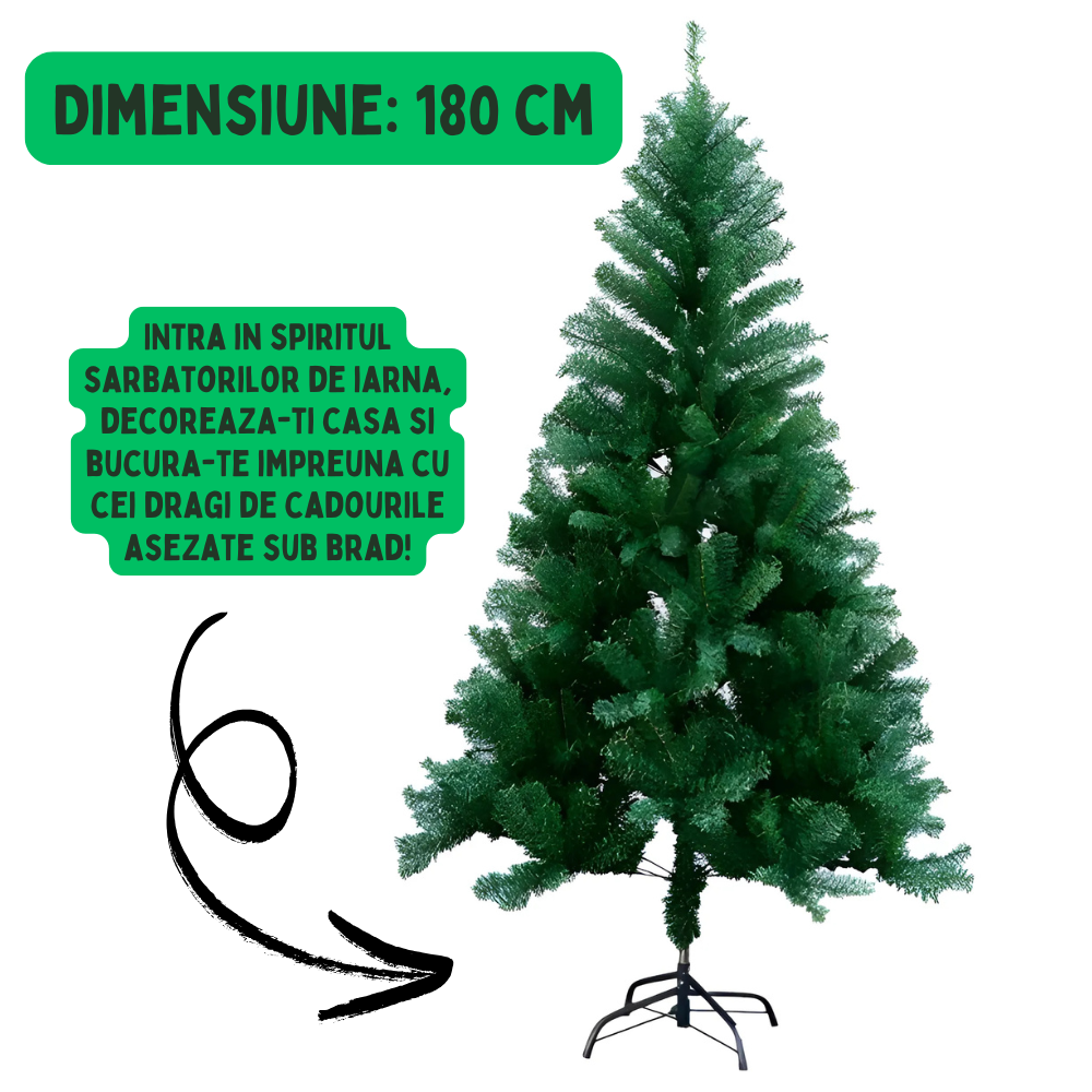 Brad artificial Crăciun 1.80 m cu 45 decorațiuni + instalație LED 10 m