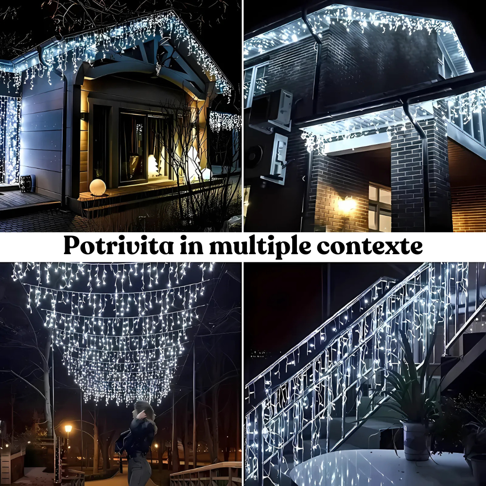 Instalatie de Craciun, Tip Turturi, 8 Jocuri de Lumini, Interior sau Exterior 12Mx0.6M