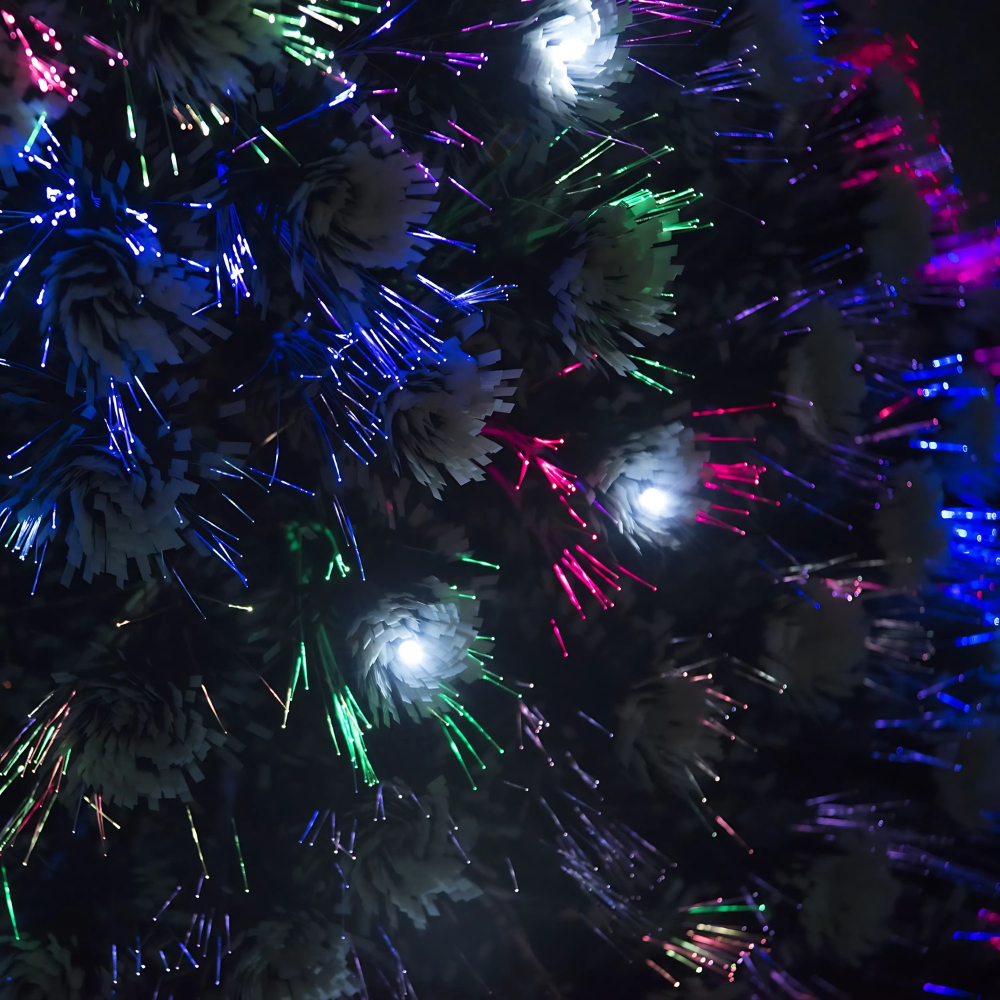 Brad Artificial De Craciun, Cu Fibra Optica si LED-uri Integrate, Multicolor, Aspect Nins + Steluta LED Inclusa