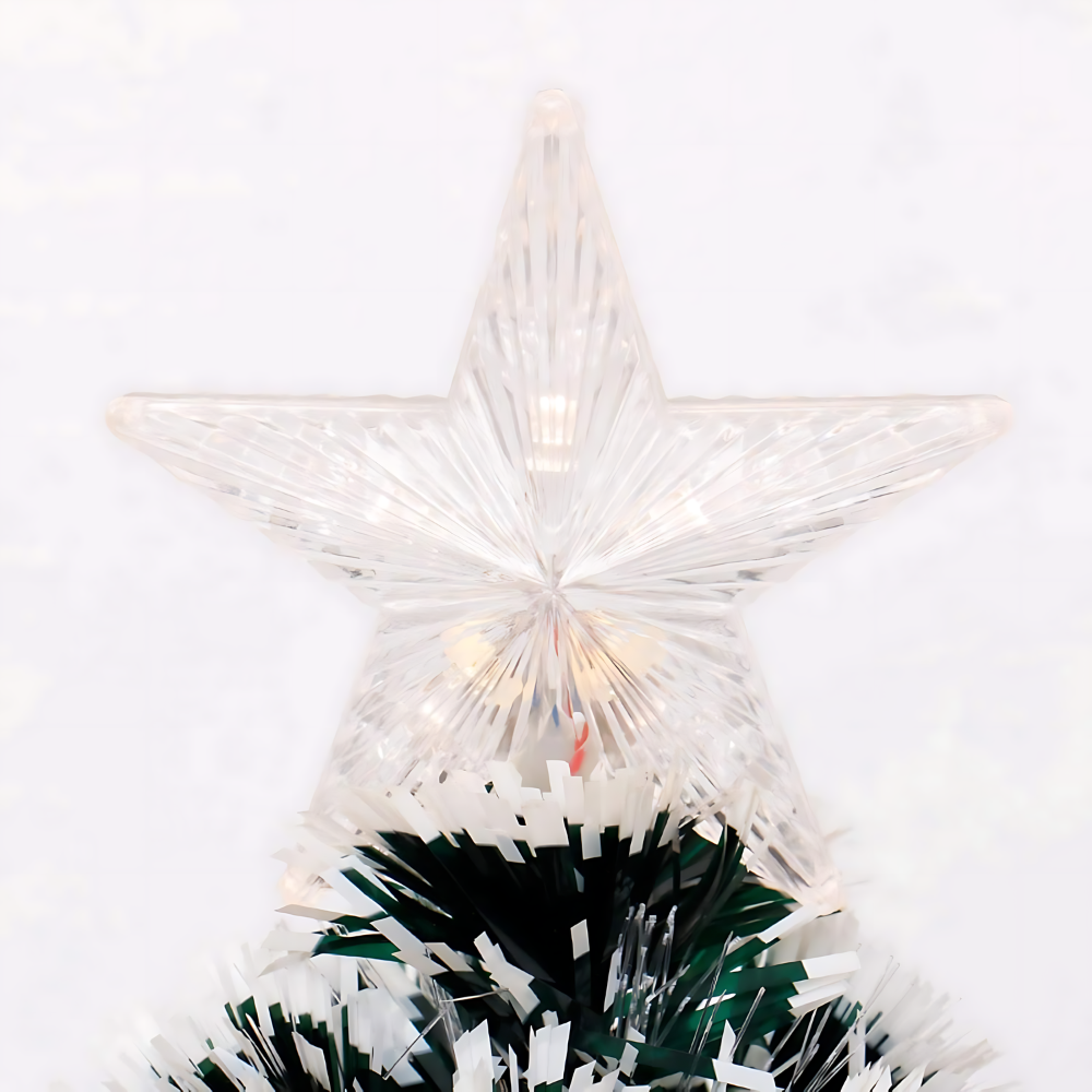 Brad Artificial De Craciun, Cu Fibra Optica si LED-uri Integrate, Multicolor, Aspect Nins + Steluta LED Inclusa