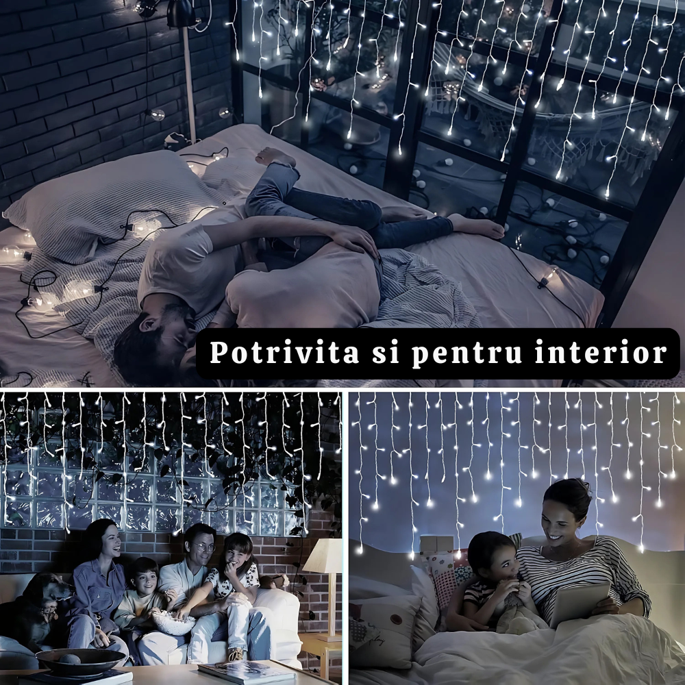 Instalatie de Craciun, Tip Turturi, 8 Jocuri de Lumini, Interior sau Exterior 12Mx0.6M