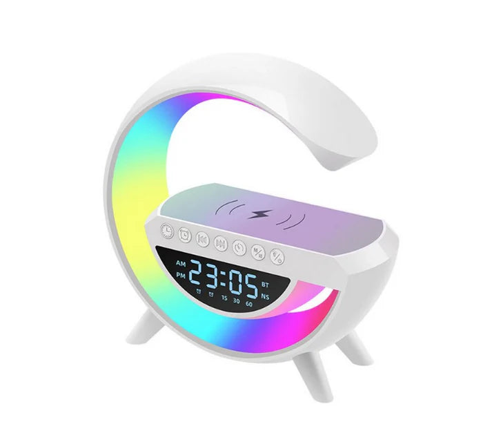 Boxa Portabila cu Iluminare LED, Radio FM, Microfon Incorporat, Ceas Digital, Baterie Reincarcabila, Multicolor, 24x23x8cm