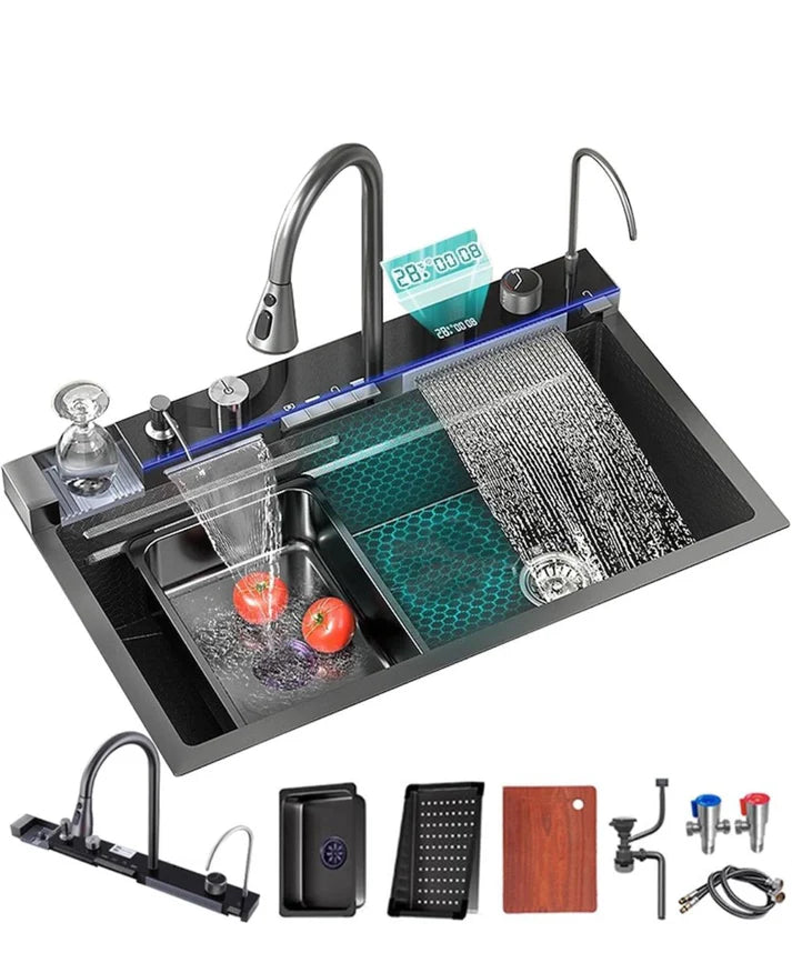 Chiuveta multifunctionala 14 in 1 cu 2 Cascade, Accesorii incluse si Afisaj digital al temperaturii